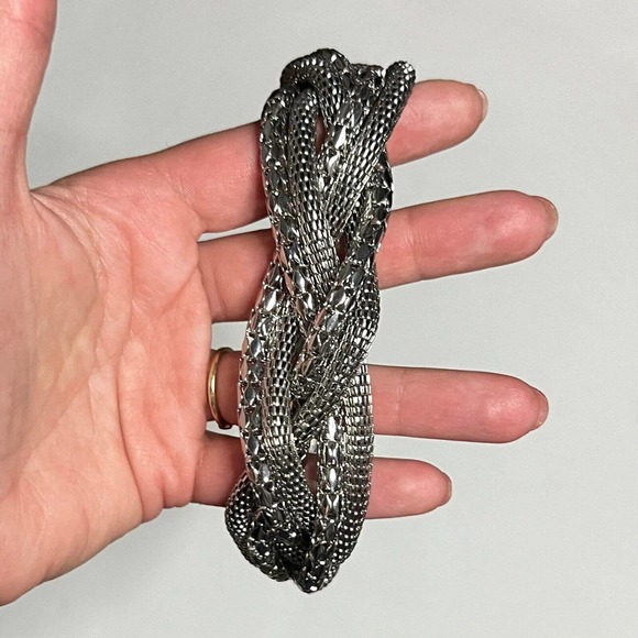 Multi Strand Shiny Braided Chunky Tube Silvertone Metal Chain Necklace - Picture 5 of 12